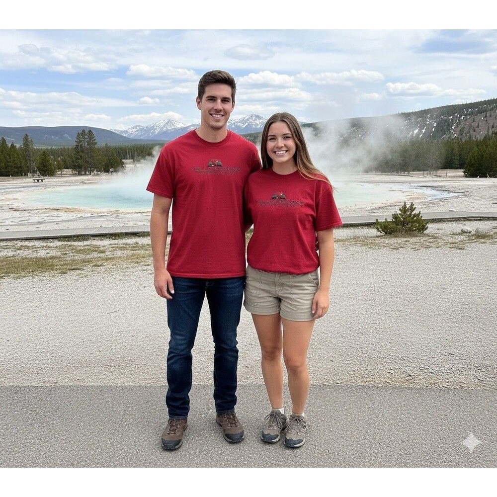 Yellowstone National Park T-Shirt Red Embroidered Bison 2XL